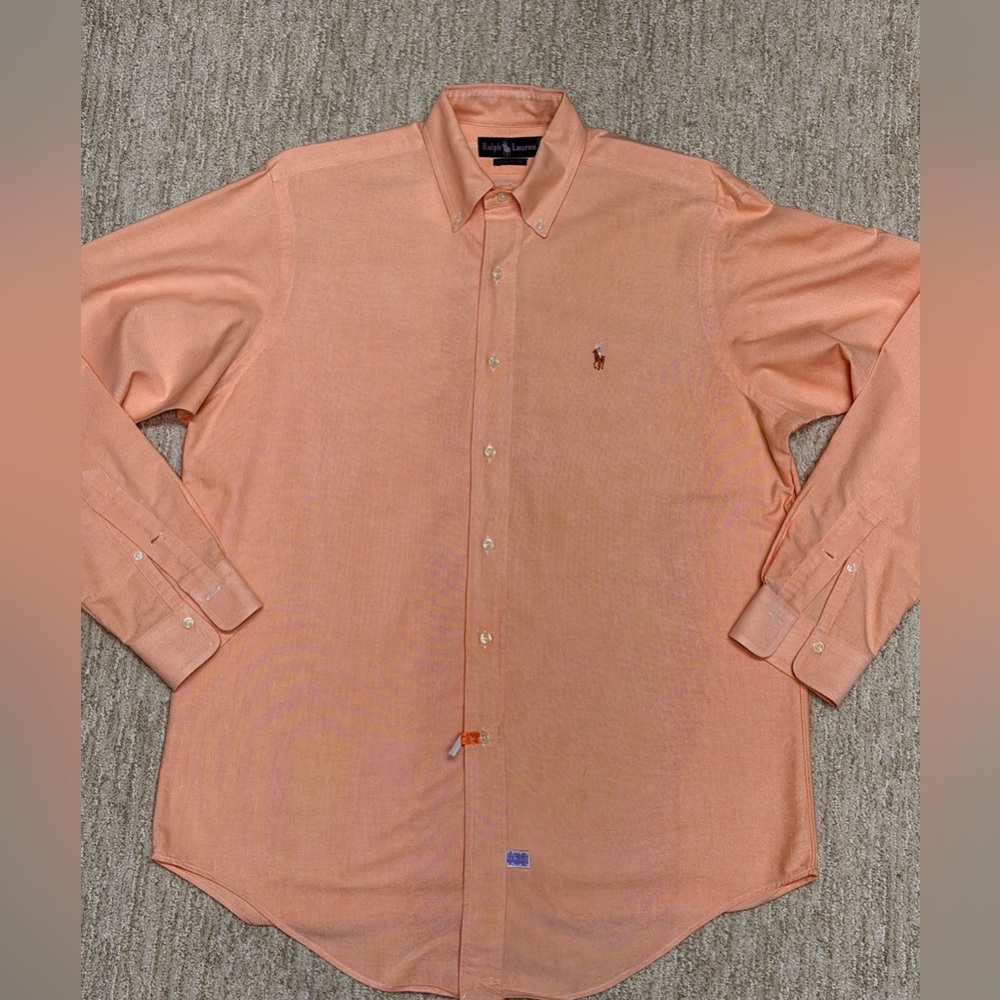 Ralph Lauren Men's Peach Button-Down Cotton Oxford Dress Shirt, Size 15 1/2 34